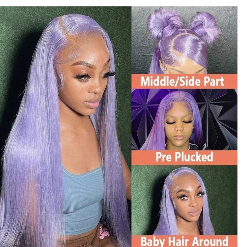 Peluca única, 28 pulgadas, 100 % cabello humano, tono lila/púrpura, textura recta, cosplay Foto 3 de 4