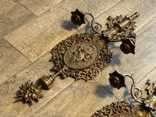 Paar 25" Französische Rokoko Vergoldet Wandleuchter Cherub Putti Verzierte Kerzenhalter - Bild 13 von 18