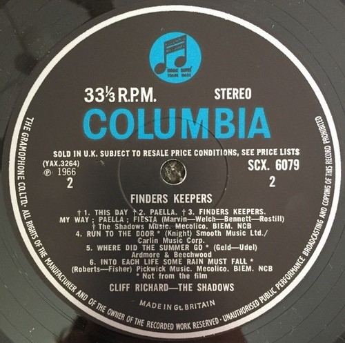 CLIFF RICHARD AND THE SHADOWS Finders Keepers Vinyl LP Columbia 1966 Stereo 1st - Picture 3 of 6