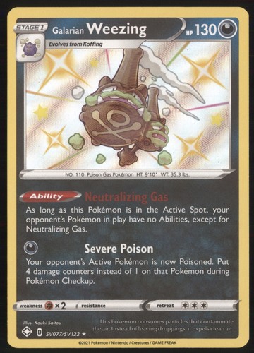 Galarian Weezing Shining Fates Shiny Vault SV077/SV122 Shiny Rare Pokemon NM