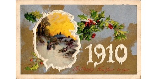 1910 New Year Postcard Winter Scene Die-Cut Richmond County NY RMS Cancel - Picture 1 of 2