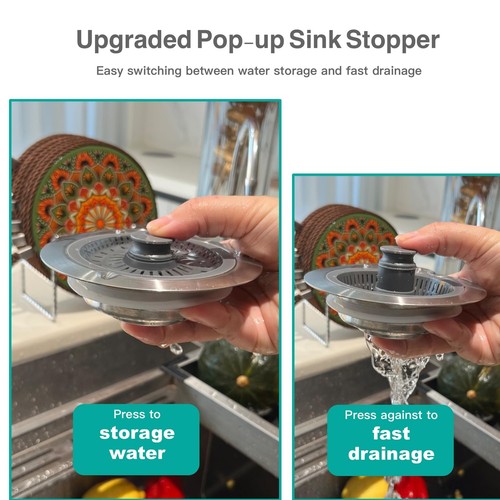 Upgraded 3 in 1 Kitchen Sink Drain Strainer and Stopper Combo,304 Stainless S... - Picture 3 of 9