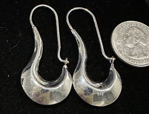 Unusual 925 Simple Modernist Oblong Drops Sterling Silver Threader Earrings - Picture 8 of 8