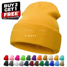 Cuff Beanie Hat Plain Knit Winter Cap Slouchy Skully Ski Warm Men Women Solid CF