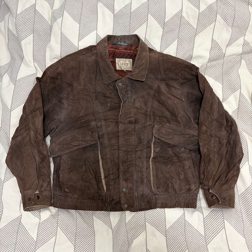 Vintage Levi's Western Wear Brown Suede Jacket XL Aztec Lined Bomber - Picture 1 of 9