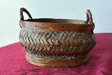 Vintage Antiqued Oval Bamboo Woven Wicker Bas...