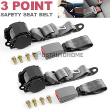 3 Point Retractable Safety Seat Belt 2Set Adjustable Belt Kit for Car Truck Grey