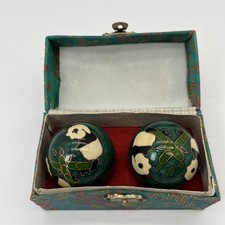 VINTAGE Chinese BAODING BALLS Case PANDA BEAR Musical STRESS RELIEF Meditation