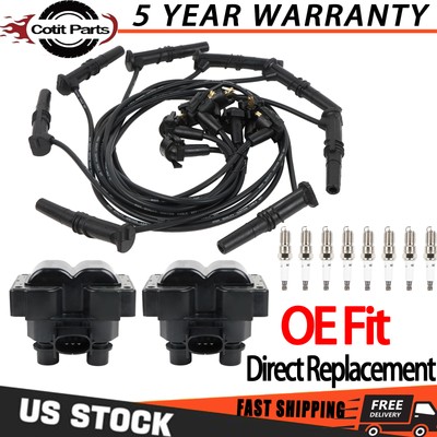 2X Ignition Coil +8X Spark Plug & Wire For 1997-99 Ford Expedition V8 4.6L FD487