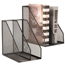 2 Set Magazine Holder Metal Wire, 2 Compartments Mesh File Holder for Desk, O...