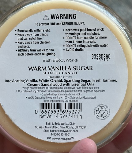 Bath & Body Works 3-Wick Candle In Warm Vanilla Sugar 14.5 oz New - Picture 3 of 3