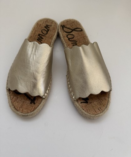 Sam Edelman Gold Andy Slide Leather Slip On Espadrille Sandal Size 8.5 - Picture 4 of 9