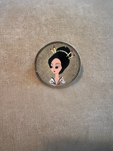 Antike italienische 30er Jahre 18kt 750 massiv Gold Emaille Brosche Bild Geisha 6,36 Gramm - Bild 2 von 7