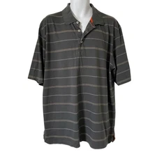 Ashworth Golf Polo Shirt Men's Extra Large Gray Stripe Casual E-Z Tech Cotton