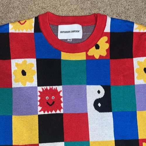 Outsiders Division Crewneck Sweater Yin Yang Flower Multicolored Checkerboard XL - Picture 4 of 8