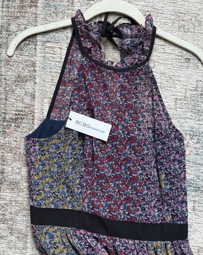 BCBG Generation Maxi Dress Floral Sleeveless High Collar Sleeveless Chiffon Sz 6 - Picture 3 of 16