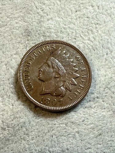 1897 Indian Head Penny Cent AU Details Cleaned Nice Coin See Pics 7717