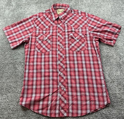 Wrangler Hemd Herren Medium rot kariert Western Pearl Snap Kurzarm Cowboy - Bild 1 von 15