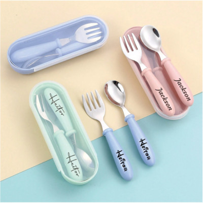 Personalisiertes Besteckset mit Gravur Name Löffel & Gabel Baby Kinder Wunschname