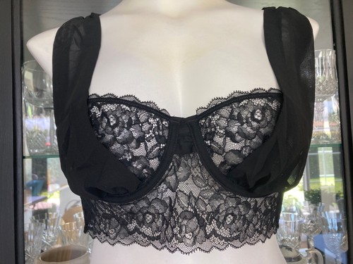 Black Lace Bralette Bra 34 B NEW Sheer Intricate ZARA - Picture 2 of 15