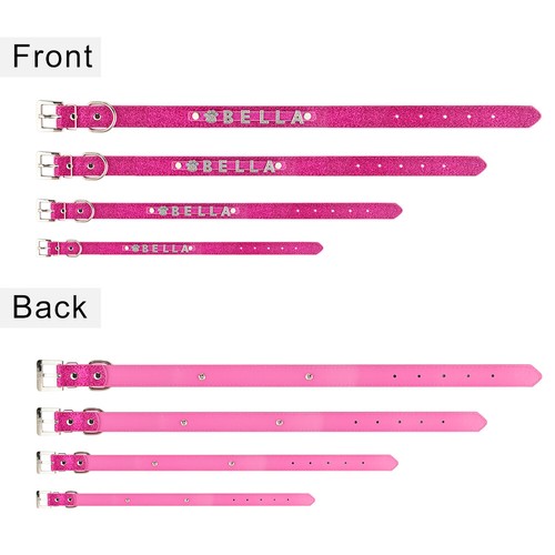 Leather Personalised Girl Dog Collar Diamante Name Charms Kitten Cat Puppy XS-L - Picture 9 of 21