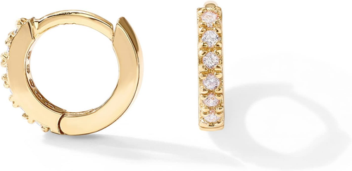 PAVOI 14K Gold Plated Sterling Silver Posts Cubic Zirconia Mini Huggie Earrings - Picture 7 of 12