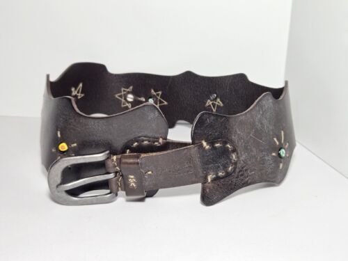 HENRY BEGUELIN Black Leather Dress Belt Stitching and Bead Detail Italy 85 Small