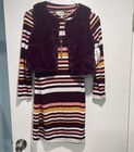 NWT Rare Editions Striped Dress Set 3 Piece. Faux Fur Vest and Necklace Sz 12