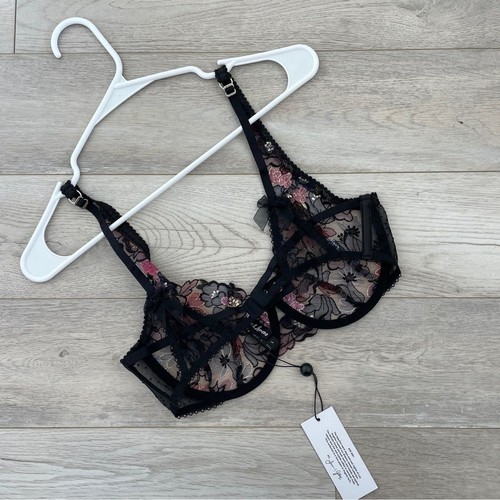 For Love & Lemons Bra NWT floral embroidered sheer Black (large) feminine sexy - Bild 2 von 4