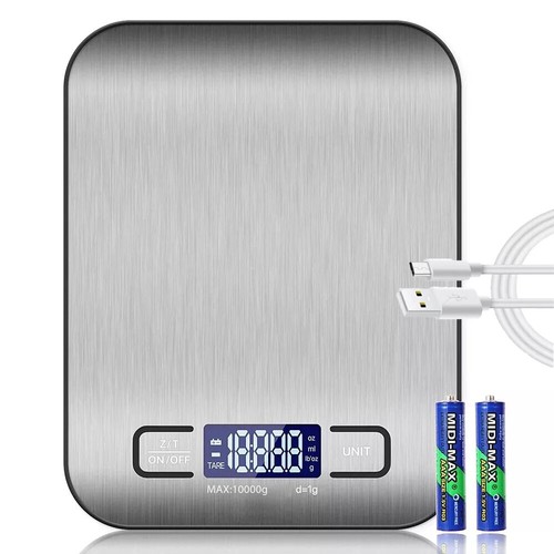 Báscula de peso digital para alimentos de 22 libras gramos y onzas, acero inoxidable retroiluminado - Imagen 6 de 10