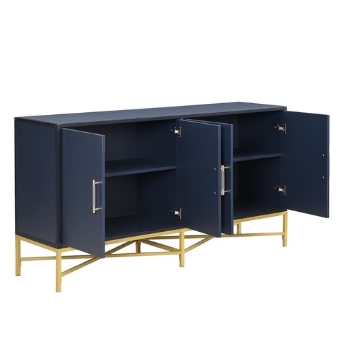 Rectangular Sideboard with Unique Cross Leg Design, 4 Doors and Gold Metal Base - Picture 4 of 36