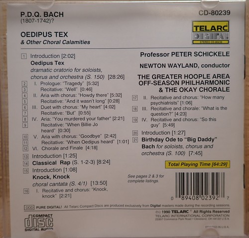 Oedipus Tex & Other Choral Calamities - P.D.Q. Bach - Telarc CD  1990 - Foto 3 di 3