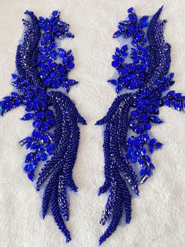 1 Paio Strass Rete Applique Motivo Perline Fiori Patch Vestiti Decorazione Abito - Foto 22 di 22