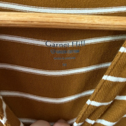 Garnet Hill Top Womens XS Striped Brown Cream Collared V-neck Minimalist - Picture 4 of 6