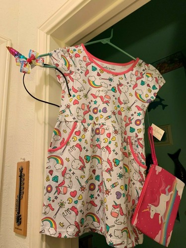 VESTIDO UNICORNIO NIÑAS CON BOLSO Y DIADEMA A JUEGO NUEVO CON ETIQUETAS TALLA XS 4-5, S 6-6X M 7-8 - Imagen 10 de 15