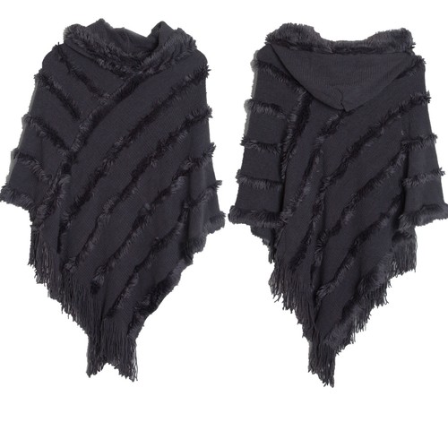 Women Hooded Cloak Poncho Sweater Winter Warm Cape Shawl Wrap One Size 70x70cm - Picture 20 of 21