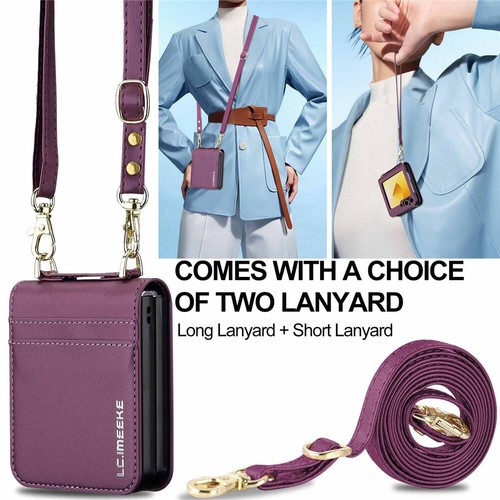 ID Card Crossbody Lanyard PU Leather Case For Samsung Galaxy Z Flip 6 5 4 Cover - Bild 59 von 67
