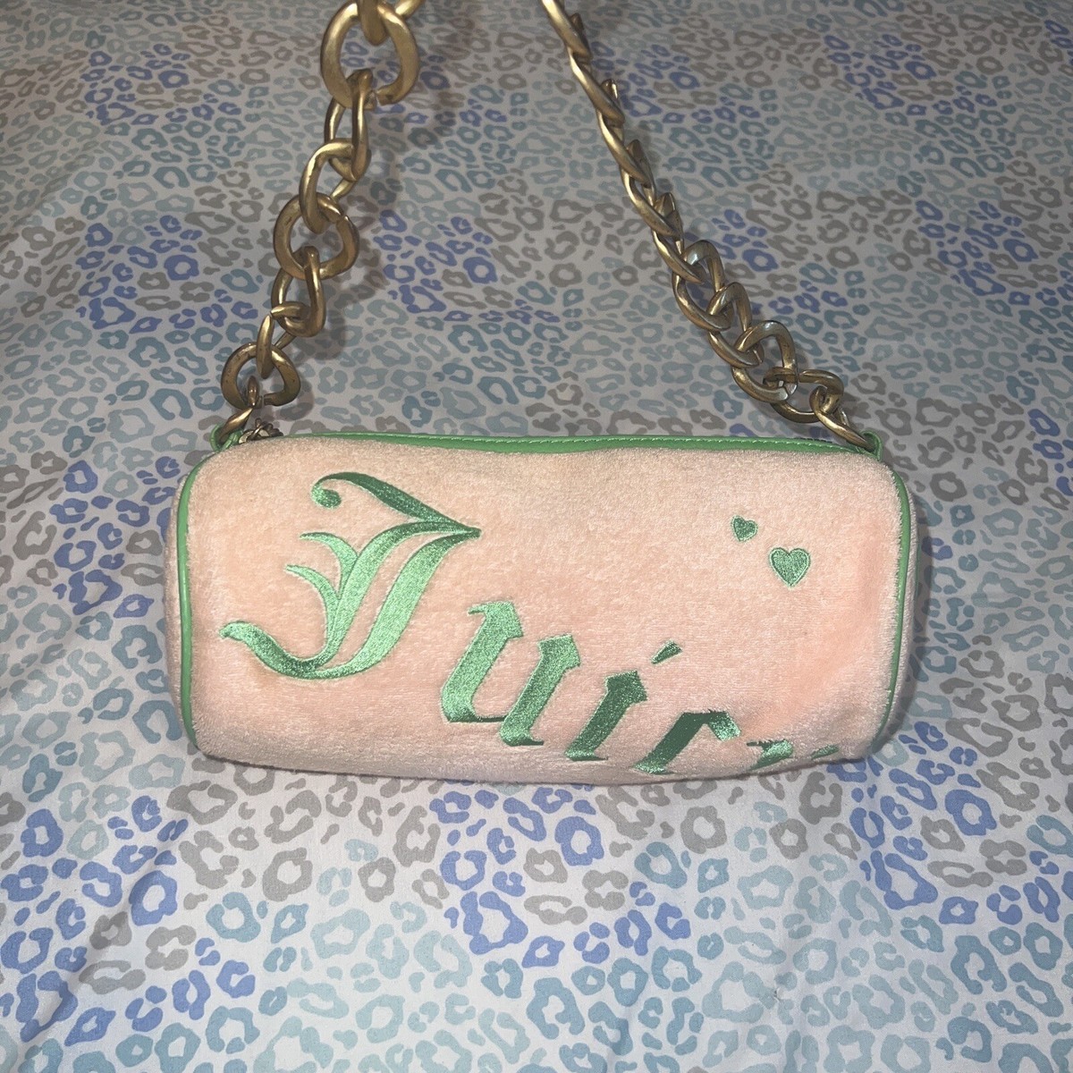 Vintage Green Pink Juicy Couture Barrel Bag Purse Satchel - Terry