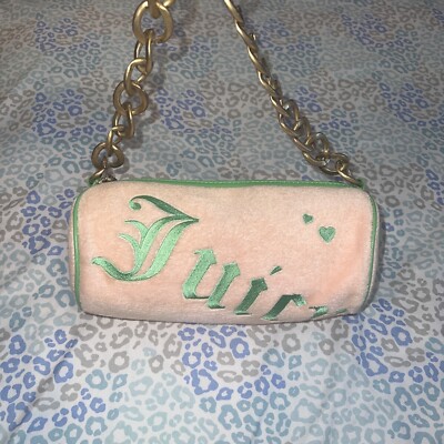 Vintage Green Pink Juicy Couture Barrel Bag Purse Satchel - Terry