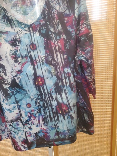 Breckenridge Damen Bluse Größe 1X Blau Schwarz Rosa Designs Perlen Schulter Plus - Bild 4 von 12