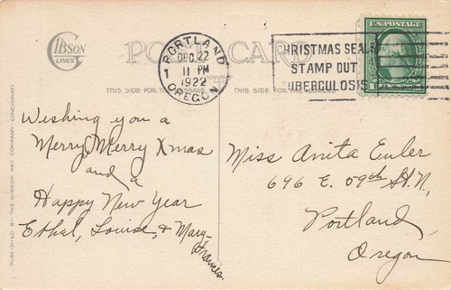 VINTAGE CHRISTMAS POSTCARD SHOPPERS CITYSCAPE HAPPINESS EXTEND ALL YEAR 120922 R - Picture 2 of 2