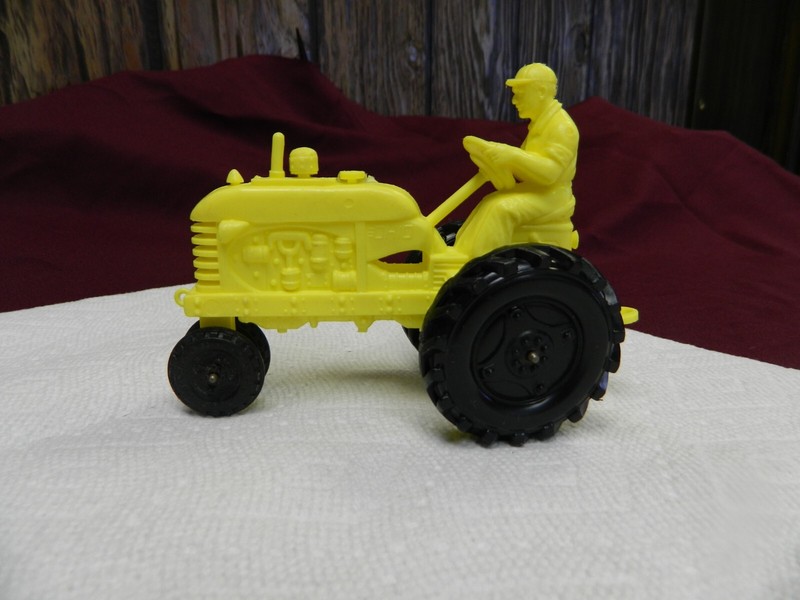 VTG Ohio Art Yellow Farm Tractor Black Wheels Plastic 6x4” 1959 Toy