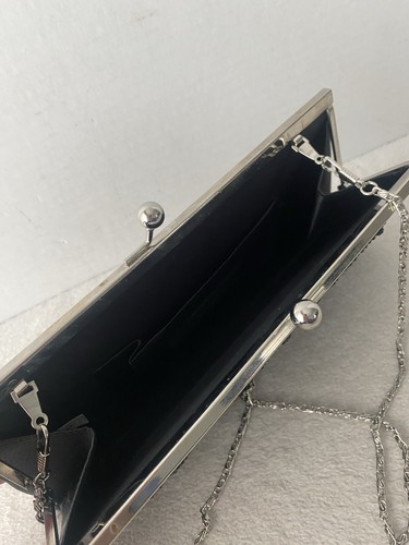Black Beaded Kisslock Elegant Evening Shoulder Bag Convertible Clutch Vintage - Picture 10 of 11