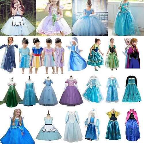 Girls Kids Frozen Princess Belle Cinderella Cosplay Costumes Party Fancy Dress - Picture 4 of 25