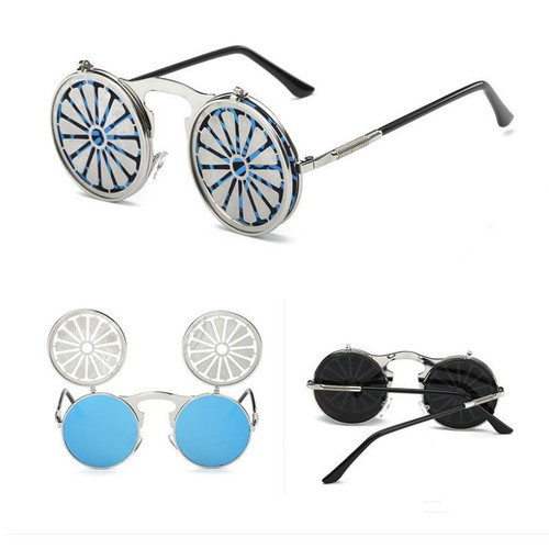 Gafas de sol redondas abatibles steampunk unisex retro años 90 rave fiesta accesorio selfie - Imagen 15 de 29