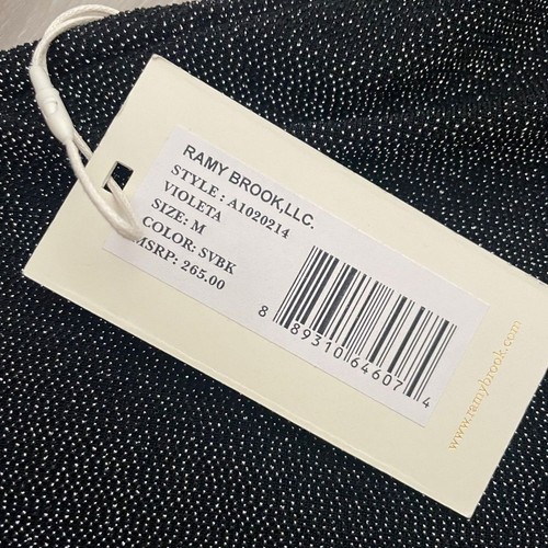 $265 Ramy Brook Violeta argento metallizzato nero maglia una spalla media nuova con etichette - Foto 7 di 9