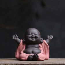 Chinese Buddha Happy Monk Yixing Zisha Tea Pet Ornament Handmade Desk Decoration