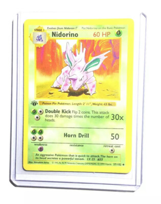NM 1st edition Pokemon NIDORINO Card BASE Set 37/102 First ed