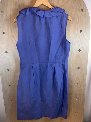 Abito donna Elie Tahari blu senza maniche colletto volant misto lino con tasche 10 - Foto 6 di 21