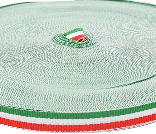 1m 10mm (3/8") wide RED/GREEN/WHITE STRIPE DOUBLE SIDED WOVEN RIBBON - Picture 2 of 3